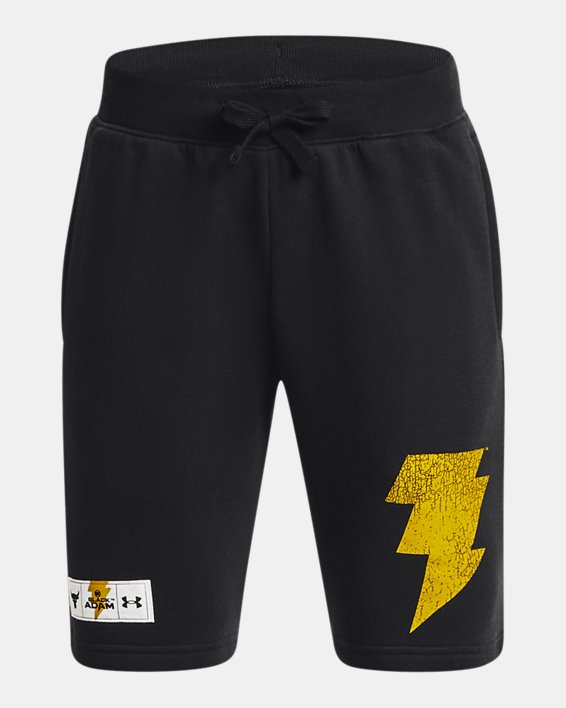 Boys' Project Rock Rival Terry Black Adam Shorts in Black image number 0